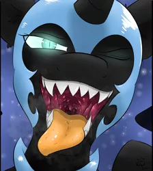 Size: 1700x1901 | Tagged: safe, artist:kingkrail, derpibooru import, nightmare moon, alicorn, pony, breath, drool, drool string, esophagus, female, glowing eyes, gullet, helmet, imminent vore, looking at you, mawshot, one eye closed, open mouth, oral invitation, prehensile tongue, salivating, sharp teeth, slimy, smiling, solo, taste buds, teeth, tongue out, uvula, wink, winking at you