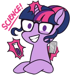 Size: 1883x2000 | Tagged: safe, artist:taytinabelle, derpibooru import, sci-twi, twilight sparkle, ponified, pony, unicorn, equestria girls, bust, cleaver, creepy, creepy smile, equestria girls ponified, eye twitch, female, glasses, grin, hair bun, looking at you, mad scientist, magic, mare, meat cleaver, simple background, smiling, solo, test tube, text, transparent background, unicorn sci-twi