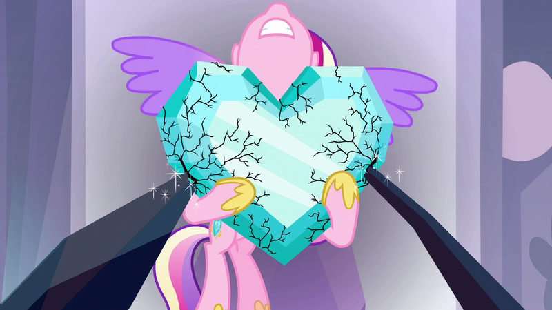 Size: 1280x720 | Tagged: safe, derpibooru import, screencap, princess cadance, alicorn, pony, the beginning of the end, crystal heart, female, gritted teeth, lifting, mare, solo