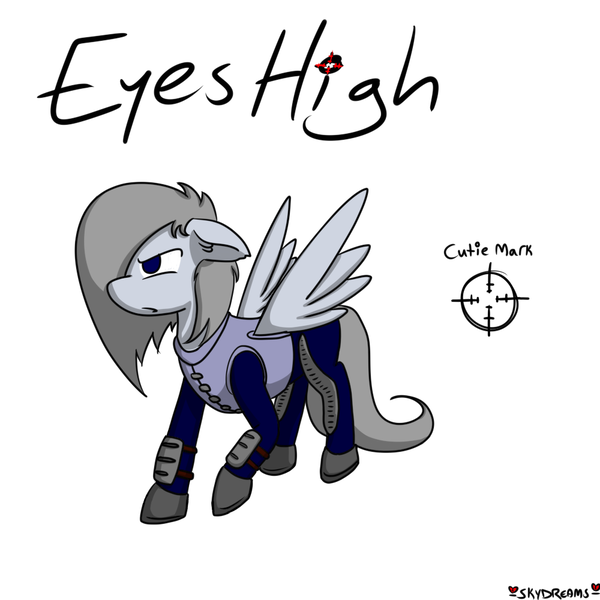 Size: 1000x1000 | Tagged: safe, artist:skydreams, derpibooru import, oc, oc:eyes high, pegasus, pony, fallout equestria, enclave, enclave armor, fallout equestria: dead city, female, grand pegasus enclave, mare, one eye covered, scout, solo, target