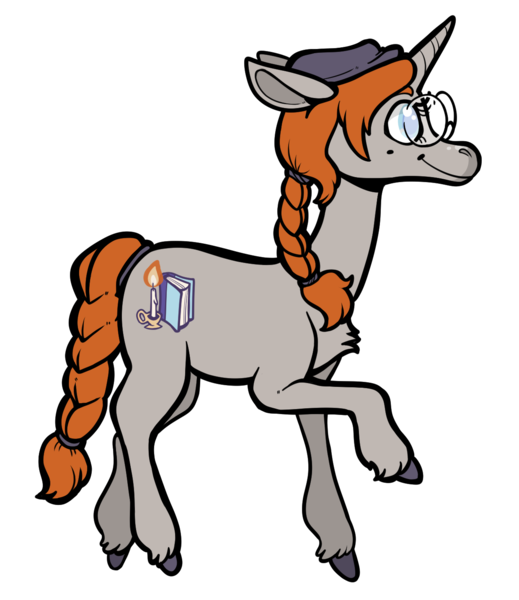 Size: 1239x1433 | Tagged: safe, artist:lucheek, derpibooru import, oc, oc:door stopper, unofficial characters only, pony, unicorn, braid, braided tail, female, flat cap, glasses, hat, horn, mare, simple background, solo, transparent background, unicorn oc