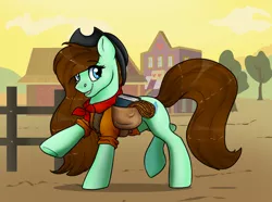 Size: 1962x1462 | Tagged: safe, artist:ali-selle, derpibooru import, oc, oc:harmony, earth pony, pony, appaloosa, commission, cowboy hat, female, hat, mare, smiley face, solo, wild west