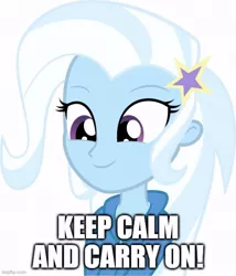 Size: 540x632 | Tagged: safe, derpibooru import, trixie, equestria girls, female, keep calm and carry on, meme, motivational