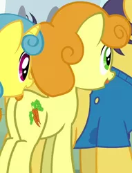 Size: 448x587 | Tagged: safe, derpibooru import, screencap, carrot top, golden harvest, lemon hearts, earth pony, pony, parental glideance, butt, cropped, female, mare, plot