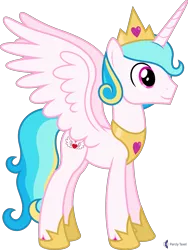 Size: 4000x5310 | Tagged: safe, alternate version, artist:parclytaxel, derpibooru import, oc, oc:prince endearment, unofficial characters only, alicorn, pony, .svg available, absurd resolution, alternate hairstyle, commission, crown, hoof shoes, jewelry, male, peytral, regalia, simple background, smiling, solo, spread wings, stallion, transparent background, vector, wings