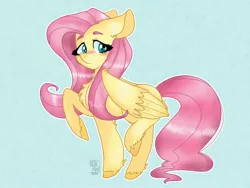 Size: 1024x768 | Tagged: safe, artist:rosekawaii2, derpibooru import, fluttershy, pegasus, pony, blushing, chest fluff, colored hooves, cute, female, floppy ears, hoof fluff, leg fluff, looking at you, mare, outline, raised hoof, raised leg, shyabetes, solo, standing, three quarter view, white outline, wings