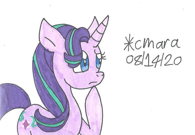 Size: 904x629 | Tagged: safe, artist:cmara, derpibooru import, starlight glimmer, pony, unicorn, female, mare, raised hoof, simple background, solo, traditional art, white background