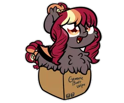 Size: 3250x2688 | Tagged: safe, artist:kimjoman, derpibooru import, part of a set, oc, oc:porona, unofficial characters only, bat pony, pony, behaving like a cat, box, cardboard box, chest fluff, commission, fluffy, pony in a box, simple background, solo, transparent background, ych result