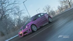 Size: 1920x1080 | Tagged: safe, derpibooru import, pinkie pie, earth pony, pony, dots, forza horizon, forza horizon 4, game screencap, honda, honda civic, honda civic type r, pinkamena diane pie, wet, wet mane, winter