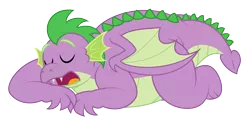 Size: 4433x2140 | Tagged: safe, artist:aleximusprime, derpibooru import, spike, dragon, adult, adult spike, chubby, fangs, fat, fat spike, male, older, older spike, open mouth, simple background, sleeping, solo, transparent background, vector, winged spike