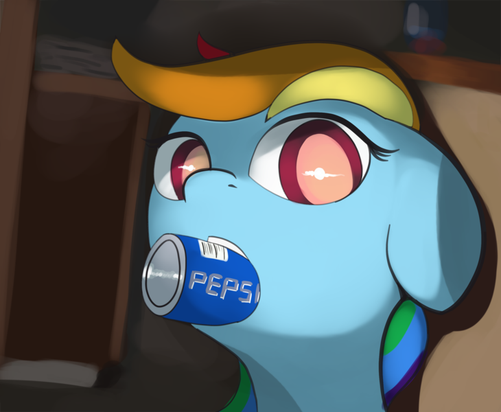 Size: 2520x2070 | Tagged: safe, artist:vultraz, derpibooru import, rainbow dash, ponified, pegasus, pony, /mlp/, bust, colored pupils, drawthread, drink, female, floppy ears, mare, mouth hold, pepsi, ponified animal photo, portrait, soda, solo