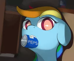 Size: 2520x2070 | Tagged: safe, artist:vultraz, derpibooru import, rainbow dash, ponified, pegasus, pony, /mlp/, bust, colored pupils, drawthread, drink, female, floppy ears, mare, mouth hold, pepsi, ponified animal photo, portrait, soda, solo