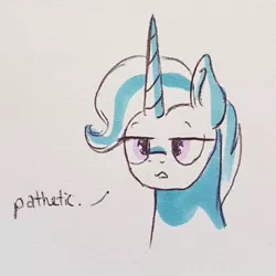 Size: 898x898 | Tagged: safe, artist:galaxy.in.mind, derpibooru import, trixie, pony, unicorn, bust, male, pathetic, rule 63, solo, stallion, talking, traditional art, tristan, unamused