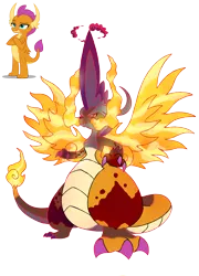 Size: 1800x2500 | Tagged: artist:heavysplatter, crossover, derpibooru import, dragon, dynamax, female, fire, gigantamax, glowing eyes, macro, pokémon, pokemon sword and shield, safe, simple background, smolder, solo, transparent background, vector, wings