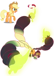 Size: 1280x1778 | Tagged: safe, artist:heavysplatter, derpibooru import, applejack, earth pony, apple, crossover, dynamax, female, food, gigantamax, glowing eyes, macro, poison, pokémon, pokemon sword and shield, scorpion tail, simple background, solo, transparent background