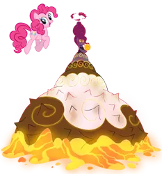 Size: 1280x1372 | Tagged: safe, artist:heavysplatter, derpibooru import, pinkie pie, earth pony, crossover, dynamax, female, food, gigantamax, glowing eyes, macro, pokémon, pokemon sword and shield, simple background, solo, transparent background, vector