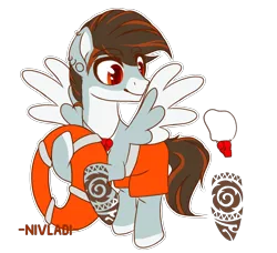 Size: 2092x1911 | Tagged: safe, alternate version, artist:nivladi, derpibooru import, oc, oc:summer waves, unofficial characters only, pegasus, pony, ear piercing, earring, flying, jewelry, lifebuoy, lifeguard, male, markings, piercing, raised hoof, simple background, solo, stallion, swimming trunks, tattoo, transparent background, trunks, whistle