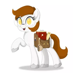 Size: 2536x2536 | Tagged: safe, artist:biocrine, derpibooru import, oc, oc:avy jequet, unofficial characters only, adorkable, bag, cute, dork, glasses, saddle bag, simple background, smiling, solo, white background