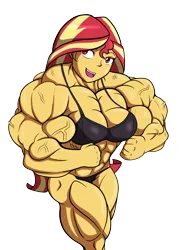 Size: 3024x4032 | Tagged: suggestive, artist:nokozeze, derpibooru import, sunset shimmer, comic:the amazonian effect, equestria girls, absurd resolution, bra, breasts, buff breasts, clothes, female, fetish, flexing, muscle fetish, muscles, muscular female, open mouth, red eyes, simple background, sunset lifter, transparent background, underwear, vein
