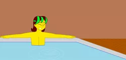 Size: 1280x607 | Tagged: safe, artist:trainman3985, derpibooru import, oc, oc:trainman3985, unofficial characters only, equestria girls, eyes closed, hot tub, male, solo, spa, stuck