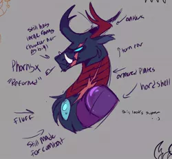 Size: 582x538 | Tagged: safe, artist:_lunalatte_, derpibooru import, pharynx, changedling, changeling, antlers, bust, chest fluff, male, prince pharynx, reference sheet, solo