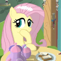 Size: 1680x1680 | Tagged: safe, artist:bennyhuo, derpibooru import, discord, fluttershy, pegasus, discord crew, micro, multeity, pixel art