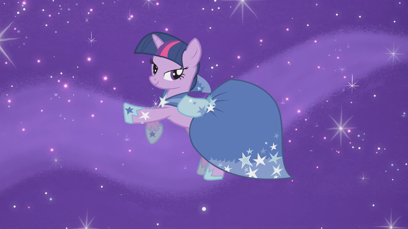 Size: 1920x1080 | Tagged: safe, derpibooru import, screencap, twilight sparkle, suited for success, clothes, dress, female, gala dress, lidded eyes, rearing, solo