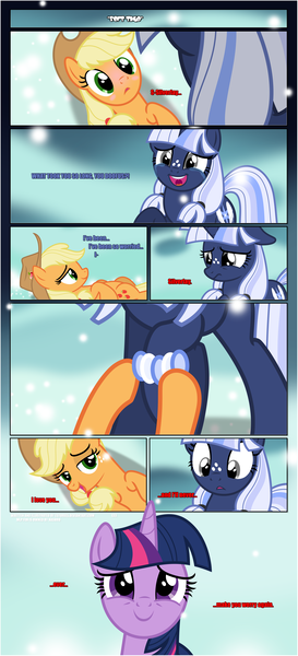 Size: 1919x4225 | Tagged: safe, artist:estories, derpibooru import, applejack, twilight sparkle, oc, oc:silverlay, alicorn, pony, unicorn, comic:a(pple)ffection, blushing, bracelet, canon x oc, comic, crying, female, freckles, happy, i love you, jewelry, lesbian, lying down, on back, open mouth, shipping, show accurate, silverjack, tears of joy, vector