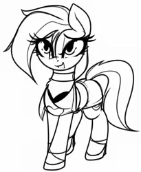 Size: 4424x5400 | Tagged: safe, artist:jetwave, derpibooru import, oc, oc:dala vault, unofficial characters only, earth pony, pony, choker, clothes, earth pony oc, female, heart, mare, monochrome, shoes, shorts, simple background, solo, white background