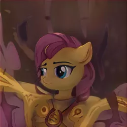 Size: 1024x1024 | Tagged: safe, artist:thisponydoesnotexist, derpibooru import, machine learning generated, oc, earth pony, pony, armor, female, image, jpeg, mare, neural network, not babs seed, not scootaloo, smiling