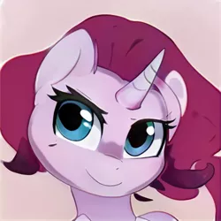 Size: 1024x1024 | Tagged: safe, artist:thisponydoesnotexist, derpibooru import, machine learning generated, oc, pony, unicorn, female, image, jpeg, looking to the left, mare, mischevious, neural network, plotting, sideways glance, smiling, smirk, up to no good