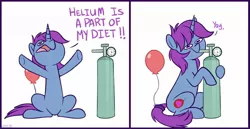 Size: 1858x962 | Tagged: safe, artist:higgly-chan, derpibooru import, oc, oc:mobian, unofficial characters only, pony, unicorn, balloon, cute, helium, helium tank, sitting, solo