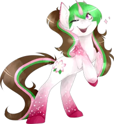 Size: 2349x2554 | Tagged: safe, artist:trigger-bolt, derpibooru import, oc, oc:ivy, unofficial characters only, unicorn, horn, one eye closed, simple background, solo, transparent background, unicorn oc, wink