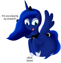 Size: 2104x2152 | Tagged: artist:girlsvoreboys, belly, big belly, derpibooru import, endosoma, female, fetish, flying, lunapred, princess luna, simple background, speech bubble, suggestive, text, transparent background, vore, willing vore