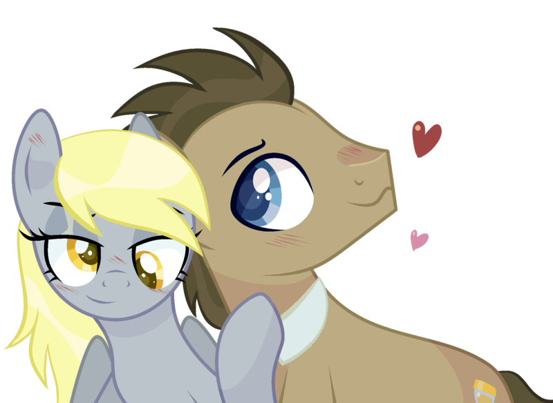 Size: 2210x1612 | Tagged: safe, artist:al-lat, derpibooru import, derpy hooves, doctor whooves, time turner, earth pony, pegasus, pony, bedroom eyes, blushing, commission, doctorderpy, female, heart, male, mare, raised hoof, shipping, simple background, smiling, smirk, stallion, straight, transparent background, ych result