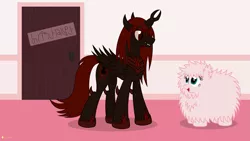 Size: 3265x1837 | Tagged: safe, artist:flashlighthouse, derpibooru import, oc, oc:fluffle puff, oc:marksaline, alicorn, alicorn oc, door, female, horn, siblings, sisters, wings