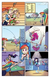 Size: 1988x3056 | Tagged: safe, artist:pencils, color edit, derpibooru import, edit, editor:michaelsety, idw, applejack, fluttershy, pinkie pie, rainbow dash, rarity, sci-twi, sunset shimmer, twilight sparkle, equestria girls, spoiler:comicequestriagirlsmarchradness, colored, female, human coloration, korean, light skin, light skin edit, moon runes, page, sleeveless, sports