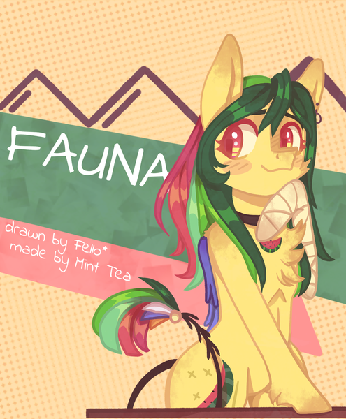 Size: 1545x1874 | Tagged: safe, artist:starfello, derpibooru import, oc, oc:fauna, unofficial characters only, earth pony, pony, bandage, ear piercing, earring, earth pony oc, jewelry, piercing, smiling, solo