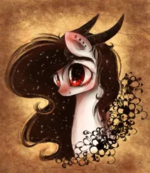 Size: 1463x1682 | Tagged: artist:vetallie, demon, demon pony, derpibooru import, head, oc, oc:lanteria, original species, safe, solo