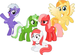 Size: 6750x5000 | Tagged: safe, artist:melisareb, derpibooru import, oc, oc:comment, oc:downvote, oc:favourite, oc:hide image, oc:upvote, ponified, unofficial characters only, alicorn, earth pony, pegasus, pony, unicorn, derpibooru, absurd resolution, bracelet, colored wings, cute, derpibooru ponified, female, flying, gradient wings, jewelry, looking at each other, looking at you, mare, meta, necklace, ocbetes, rearing, ribbon, show accurate, shrunken pupils, simple background, sitting, transparent background, vector, wings