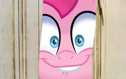 Size: 1280x800 | Tagged: safe, derpibooru import, pinkie pie, earth pony, pony, cakes for the memories, spoiler:cakes for the memories, spoiler:mlp friendship is forever, adoracreepy, creepy, cute, faic, female, here's johnny, lip bite, looking at you, mare, rapeface, smiling, solo, staring into your soul, the shining, vector, wide eyes
