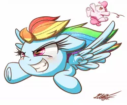 Size: 1150x950 | Tagged: safe, artist:phoenixrk49, derpibooru import, pinkie pie, rainbow dash, blushing, chest fluff, flying, frog (hoof), grin, mini pony, open mouth, simple background, smiling, underhoof, white background