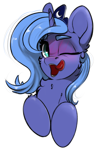 Size: 1281x1950 | Tagged: source needed, safe, artist:skitsniga, derpibooru import, princess luna, alicorn, pony, chest fluff, cute, female, high res, looking at you, lunabetes, lying down, mare, s1 luna, sketch, smiling, solo