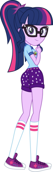 Size: 4228x13465 | Tagged: suggestive, artist:alandssparkle, derpibooru import, sci-twi, twilight sparkle, equestria girls, legend of everfree, ass, butt, buttocks outline, camping outfit, clothes, converse, denim shorts, female, from behind, glasses, happy, high socks, kneepits, legs, looking at you, looking back, looking back at you, multicolored hair, ponytail, purple eyes, purple skin, sci-twibutt, shirt, shoes, shorts, simple background, smiling, sneakers, socks, solo, t-shirt, transparent background, tube socks, twibutt, vector