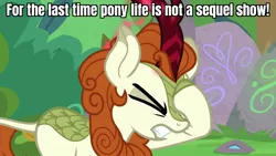Size: 1280x720 | Tagged: safe, derpibooru import, edit, edited screencap, screencap, autumn blaze, kirin, my little pony: pony life, sounds of silence, spoiler:s08, angry, caption, cloven hooves, eyes closed, facehoof, female, image macro, op has a point, op is right, op is right you know, op is smart, reaction image, solo, text
