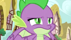 Size: 1920x1080 | Tagged: safe, derpibooru import, screencap, spike, dragon, the big mac question, are you fucking kidding me, image, male, narrowed eyes, png, reaction image, seriously, solo, spike is not amused, unamused, winged spike, wings