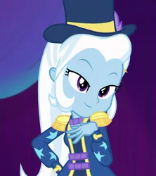 Size: 958x1080 | Tagged: safe, derpibooru import, screencap, trixie, equestria girls, equestria girls series, spring breakdown, bedroom eyes, cropped, cute, diatrixes, female, hat, image, jpeg, magician, magician outfit, solo, top hat