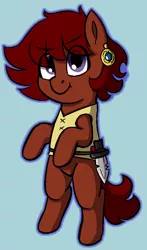 Size: 562x958 | Tagged: safe, artist:heretichesh, derpibooru import, oc, oc:ruby rouge, earth pony, pony, colt quest, belt, dagger, ear piercing, earring, female, filly, jewelry, piercing, smug, solo, standing, tomboy, tunic, weapon