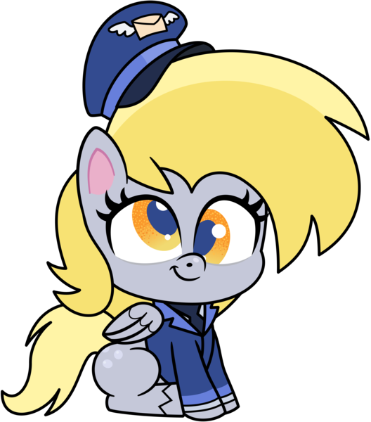 Size: 6001x6824 | Tagged: safe, artist:pirill, derpibooru import, derpy hooves, pegasus, pony, my little pony: pony life, unboxing day, spoiler:pony life s01e18, spoiler:pony life s01e30, .ai available, absurd resolution, clothes, cute, derpabetes, female, hat, mail, mailmare, mailmare hat, mailmare uniform, mare, simple background, sitting, smiling, solo, transparent background, uniform, vector, wings