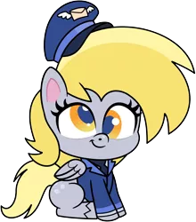 Size: 6001x6824 | Tagged: safe, artist:pirill, derpibooru import, derpy hooves, pegasus, pony, my little pony: pony life, unboxing day, spoiler:pony life s01e18, spoiler:pony life s01e30, .ai available, absurd resolution, clothes, cute, derpabetes, female, hat, mail, mailmare, mailmare hat, mailmare uniform, mare, simple background, sitting, smiling, solo, transparent background, uniform, vector, wings